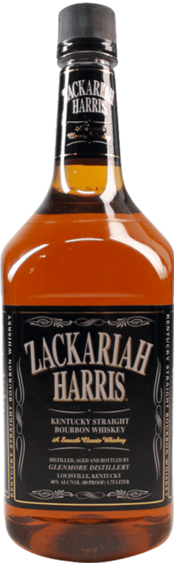 Zackariah Harris Bourbon Whiskey 750ml bottle from Kentucky, with caramel, vanilla, and oak notes, USA-made, 40% ABV.