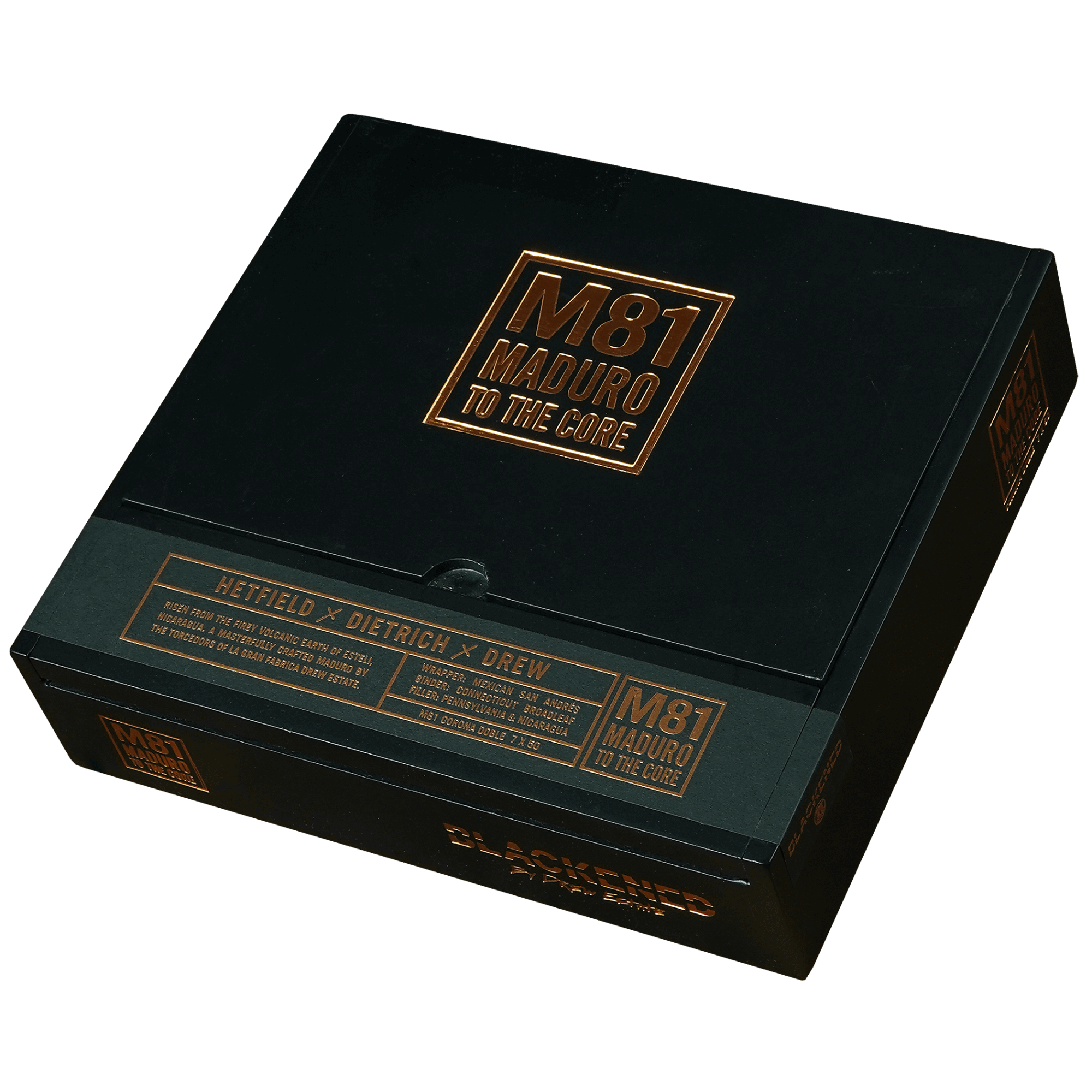 Drew Estate Blackened M81 Corona Doble 20 Count Box with bold Maduro packaging.