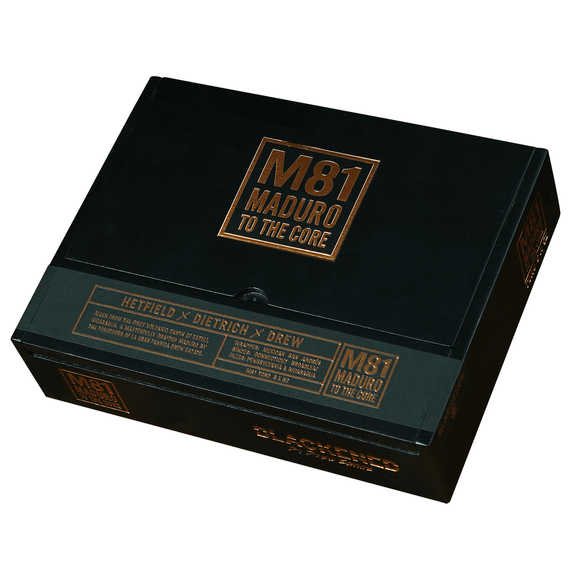 Drew Estate Blackened M81 Toro 20 Count Box, full-bodied Nicaraguan cigars with Connecticut Broadleaf Maduro wrapper.