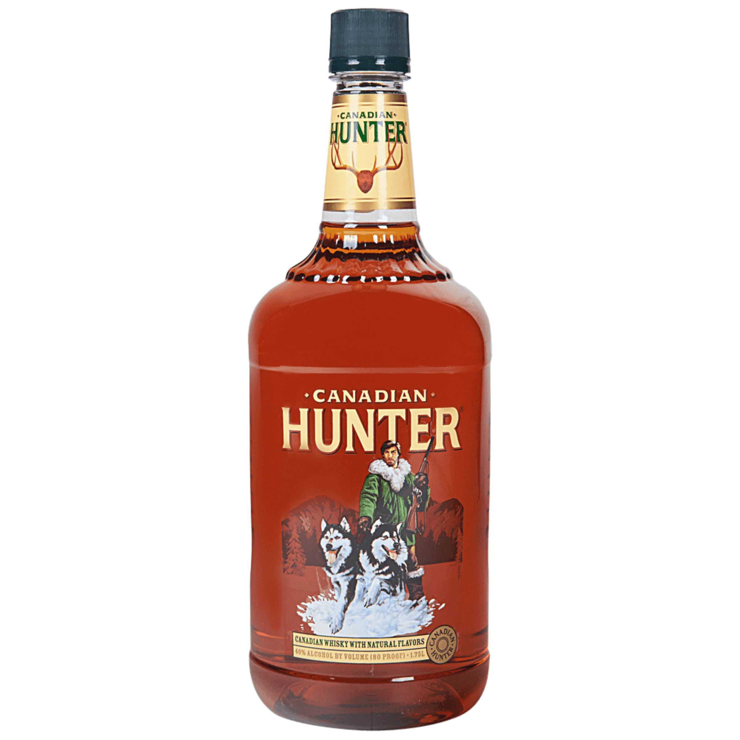 Image of Canadian Hunter Whiskey 1.75L bottle, a smooth and balanced Canadian whisky blend with rye, corn, and malted barley.