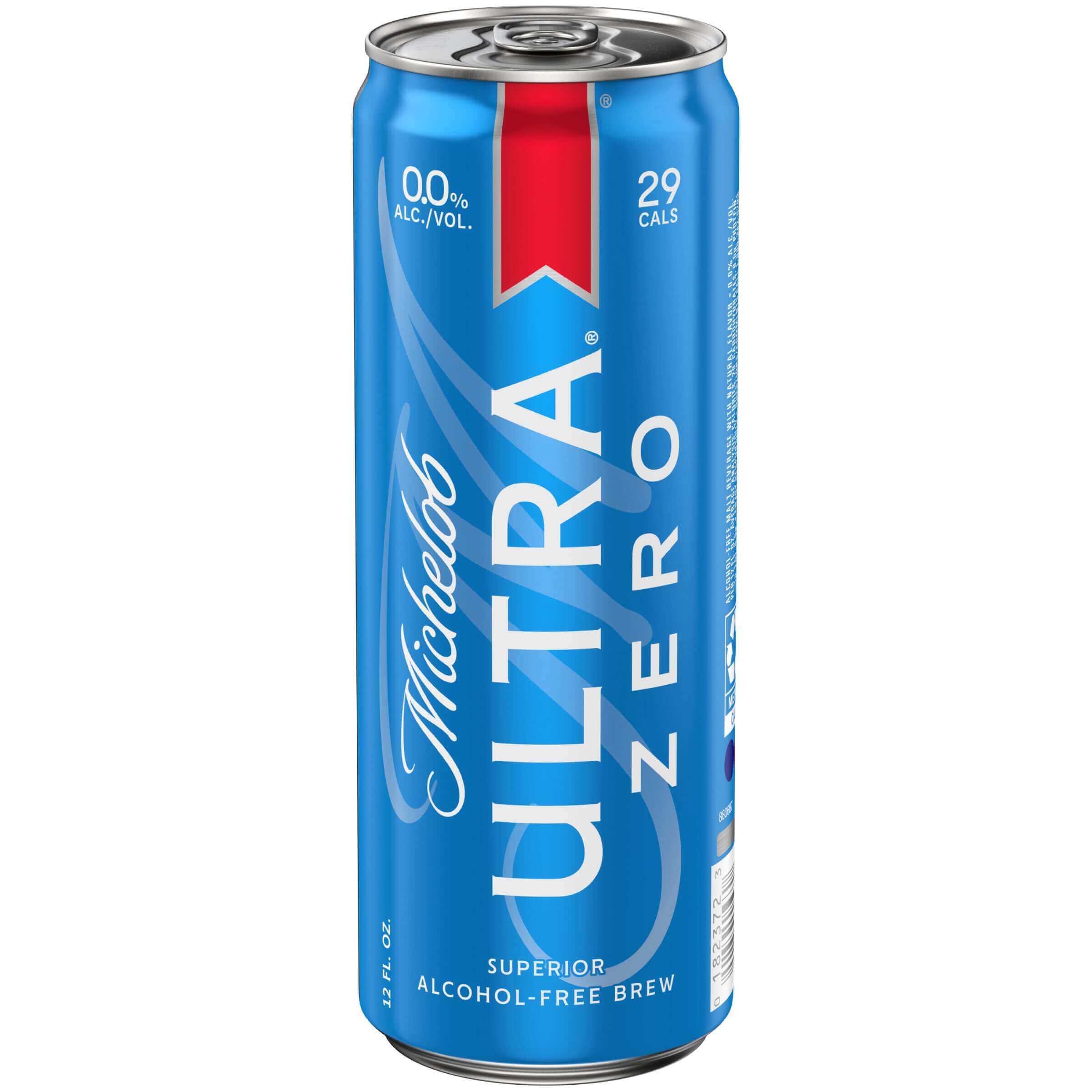 Michelob Ultra Zero Non-Alcoholic Light Lager 12oz Can from Anheuser-Busch, Missouri, with 0.0% ABV, crisp and refreshing.