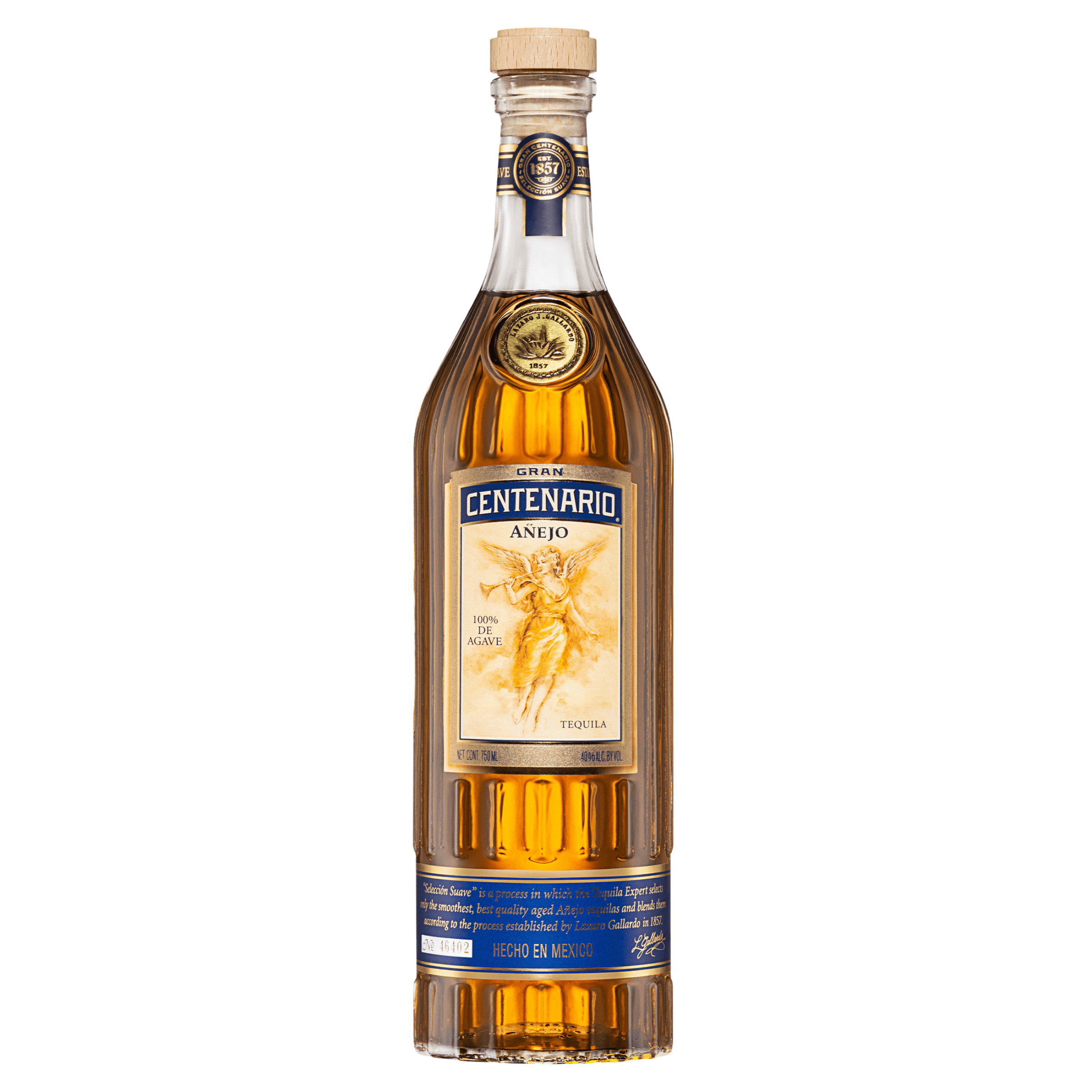 Gran Centenario Añejo Tequila 750ml bottle, aged 16 months, made from 100% Blue Weber agave, product of Casa Cuervo, Mexico.