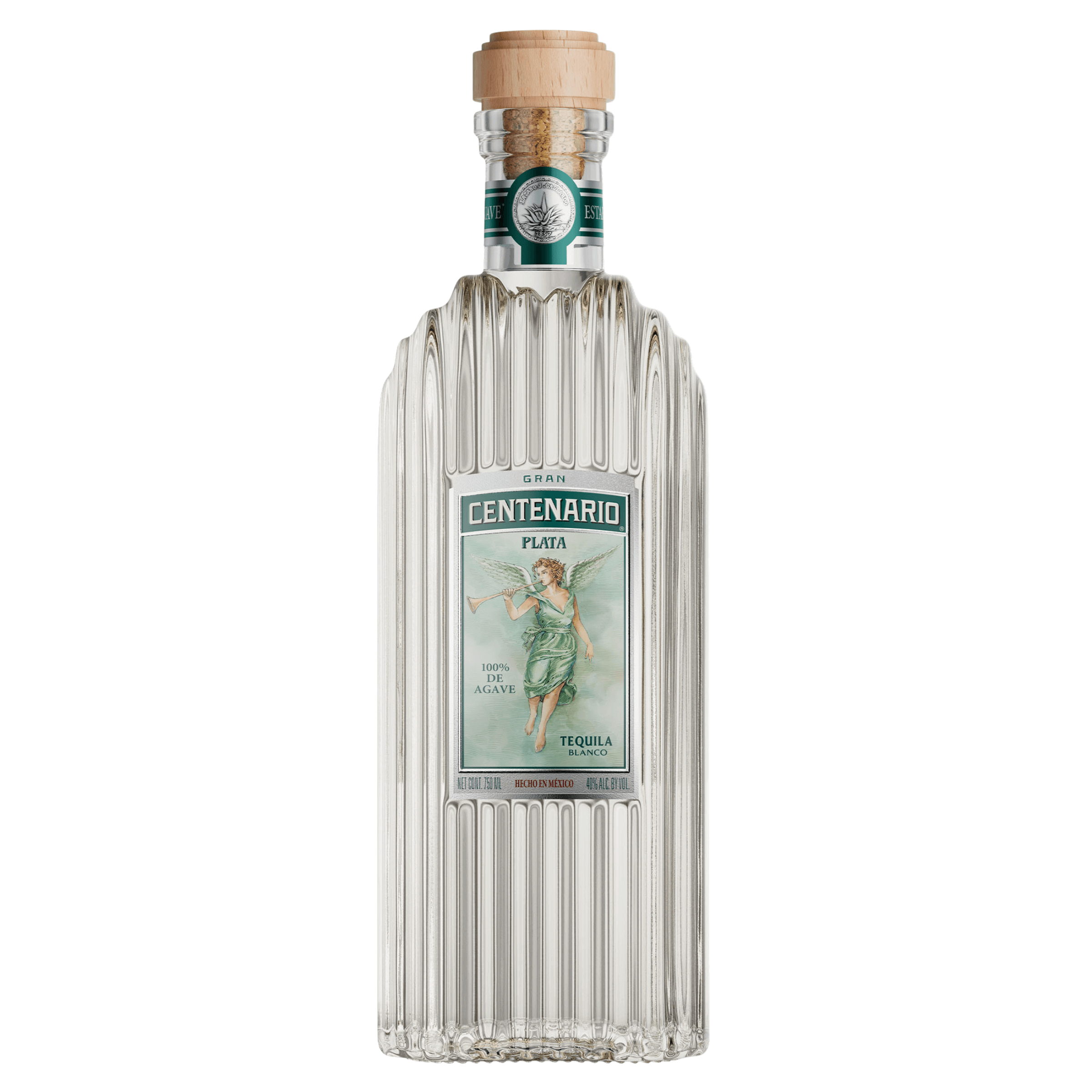 Gran Centenario Plata Tequila 750ml bottle with intricate design, made from 100% Blue Weber agave, Casa Cuervo, Mexico