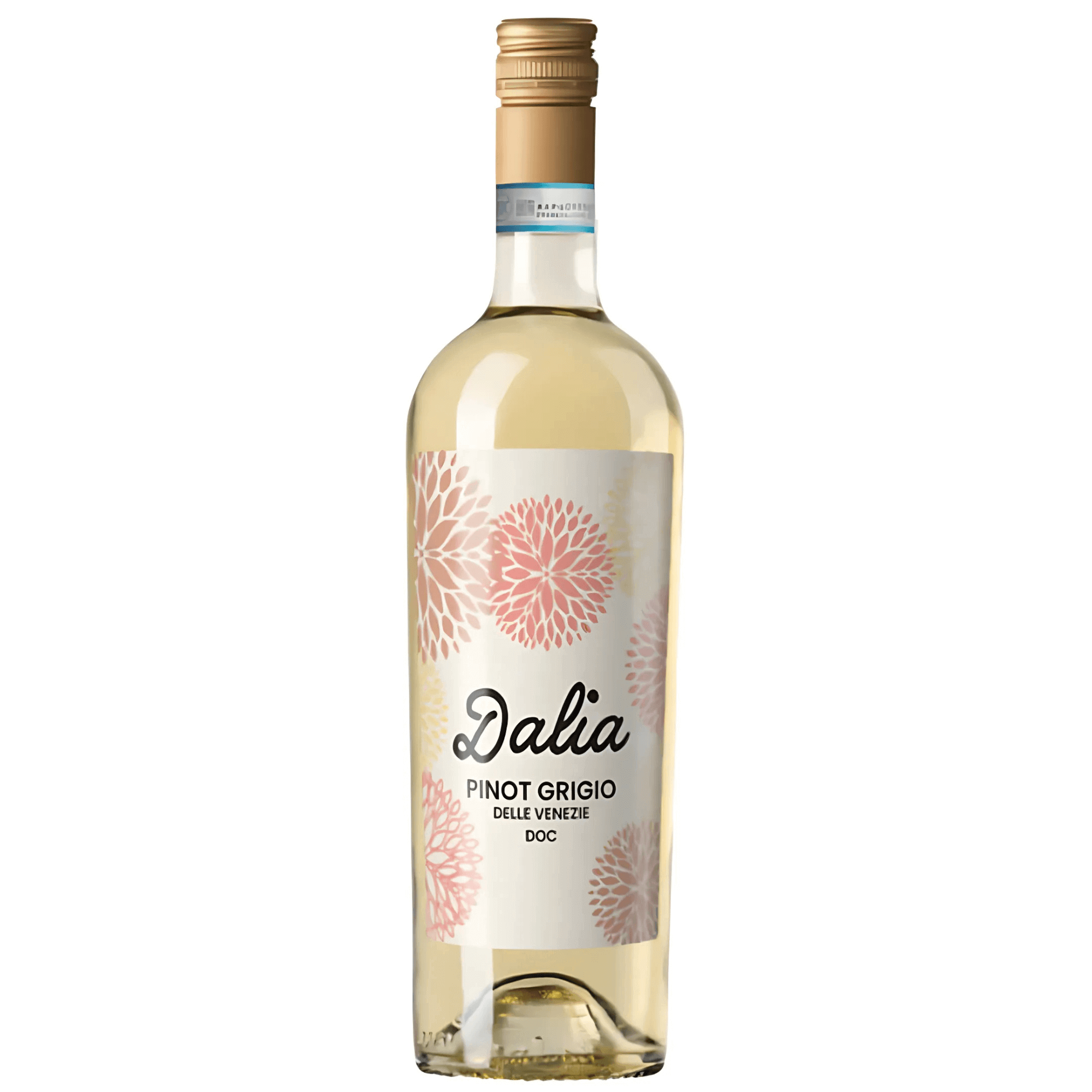 Dalia Pinot Grigio 2023 bottle with floral design, 750ml, Italian white wine, elegant and refreshing, Veneto vineyard, 12.5% alcohol.