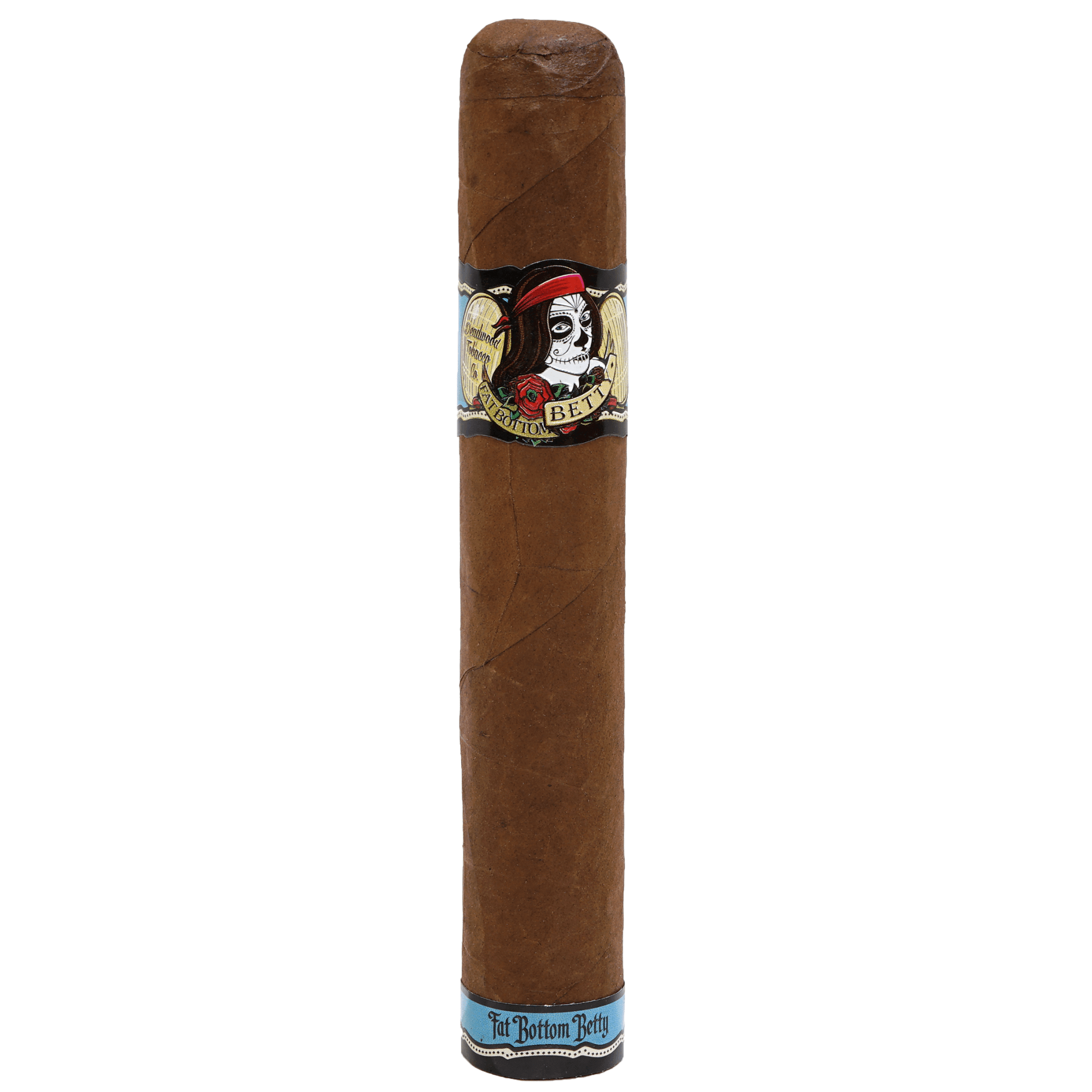 Deadwood Fat Bottom Betty Gordito cigar with Maduro wrapper and illustration, offering bold flavors like dark chocolate and espresso.