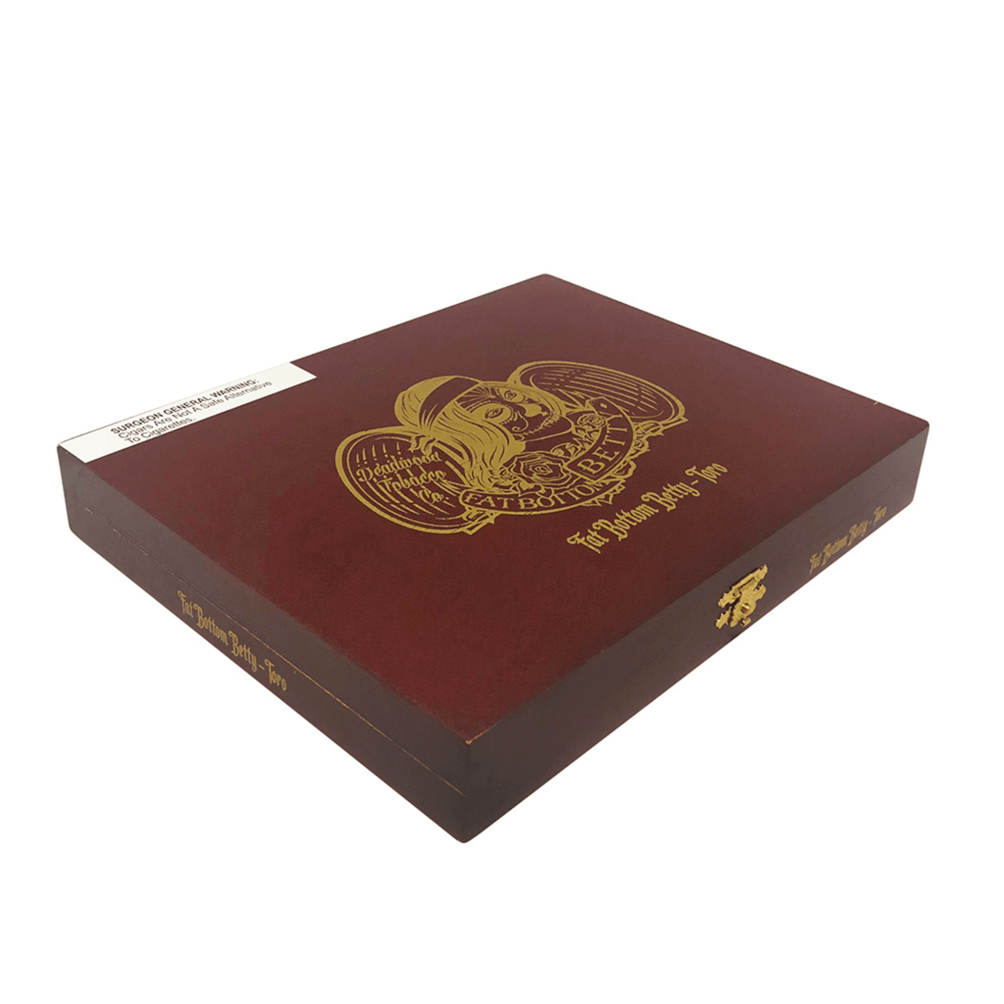 Box of Deadwood Fat Bottom Betty Toro cigars, featuring vibrant artwork, Maduro wrapper, medium strength, with sweet, earthy flavor notes.