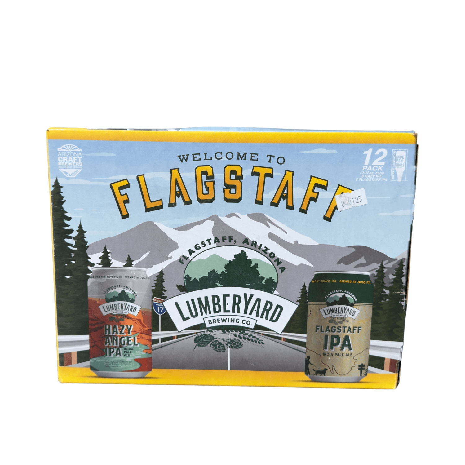 Lumberyard Flagstaff IPA Mix 12 Pack featuring 12oz cans of Flagstaff IPA and Hazy Angel IPA from Flagstaff, Arizona.