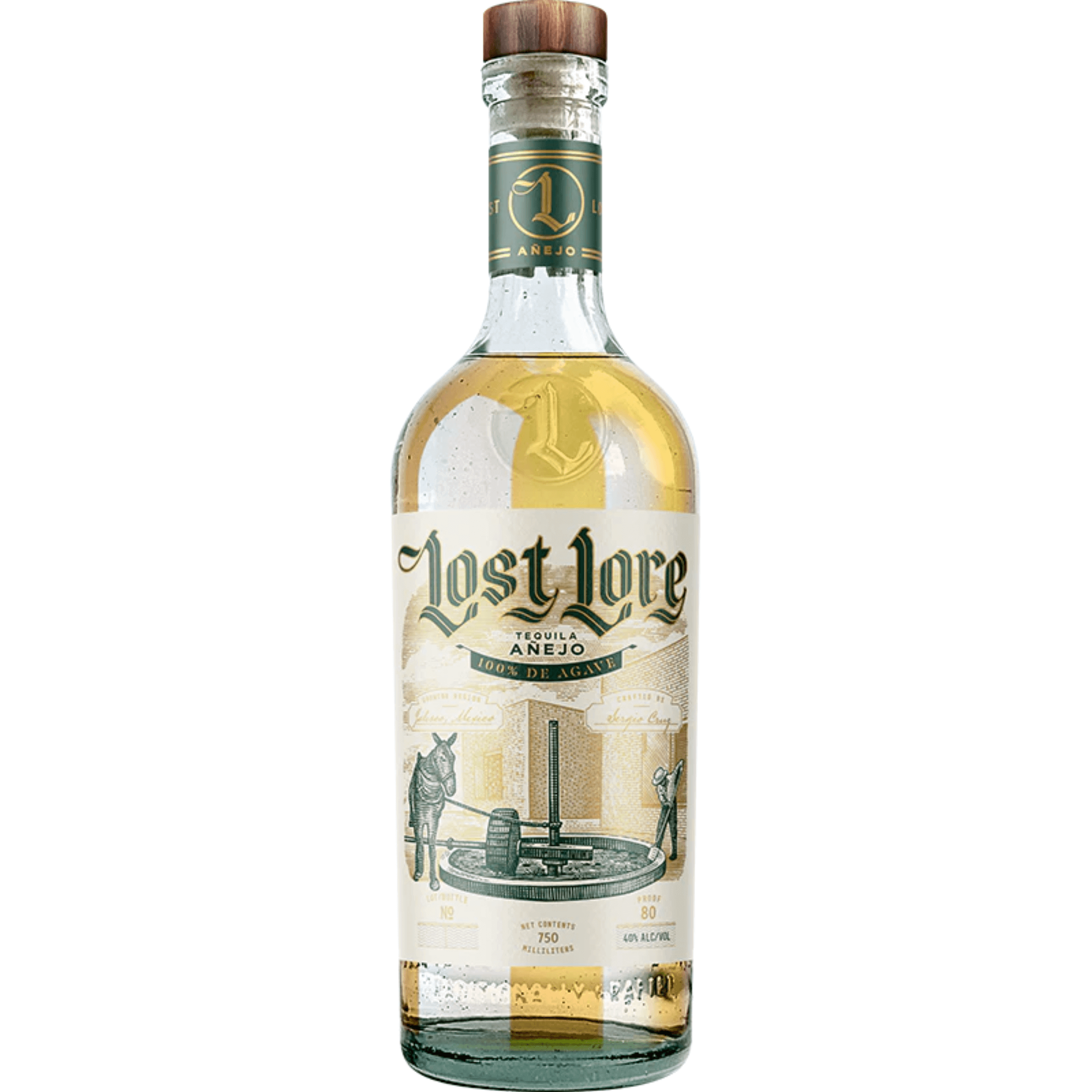 Lost Lore Añejo Tequila 750ml bottle from Feliciano Vivanco y Asociados, aged up to 36 months, 40% ABV, in Arandas, Jalisco.