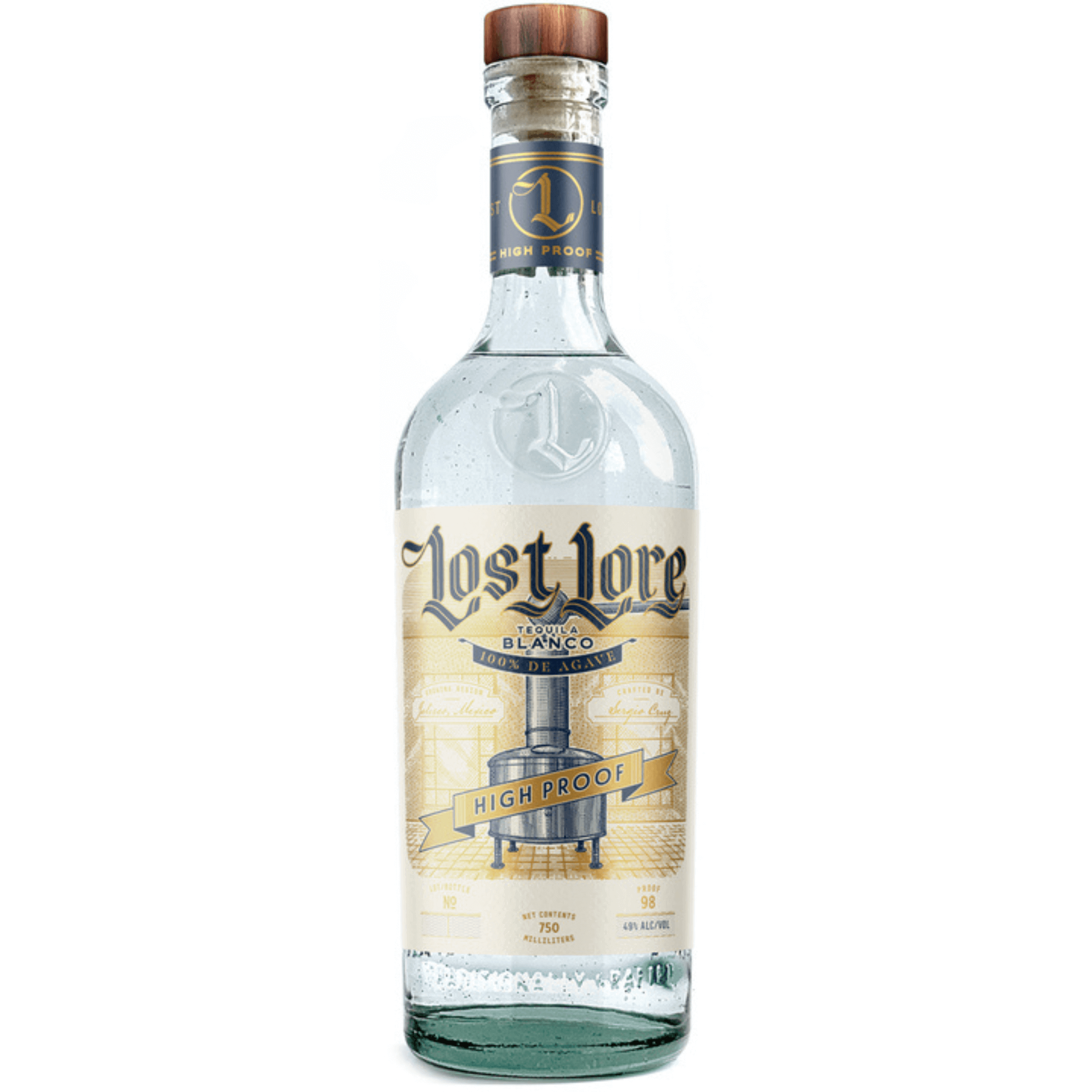 Lost Lore High Proof Blanco Tequila 750ml bottle, vibrant and full-bodied unaged tequila at 49% ABV, crafted in Arandas, Jalisco.