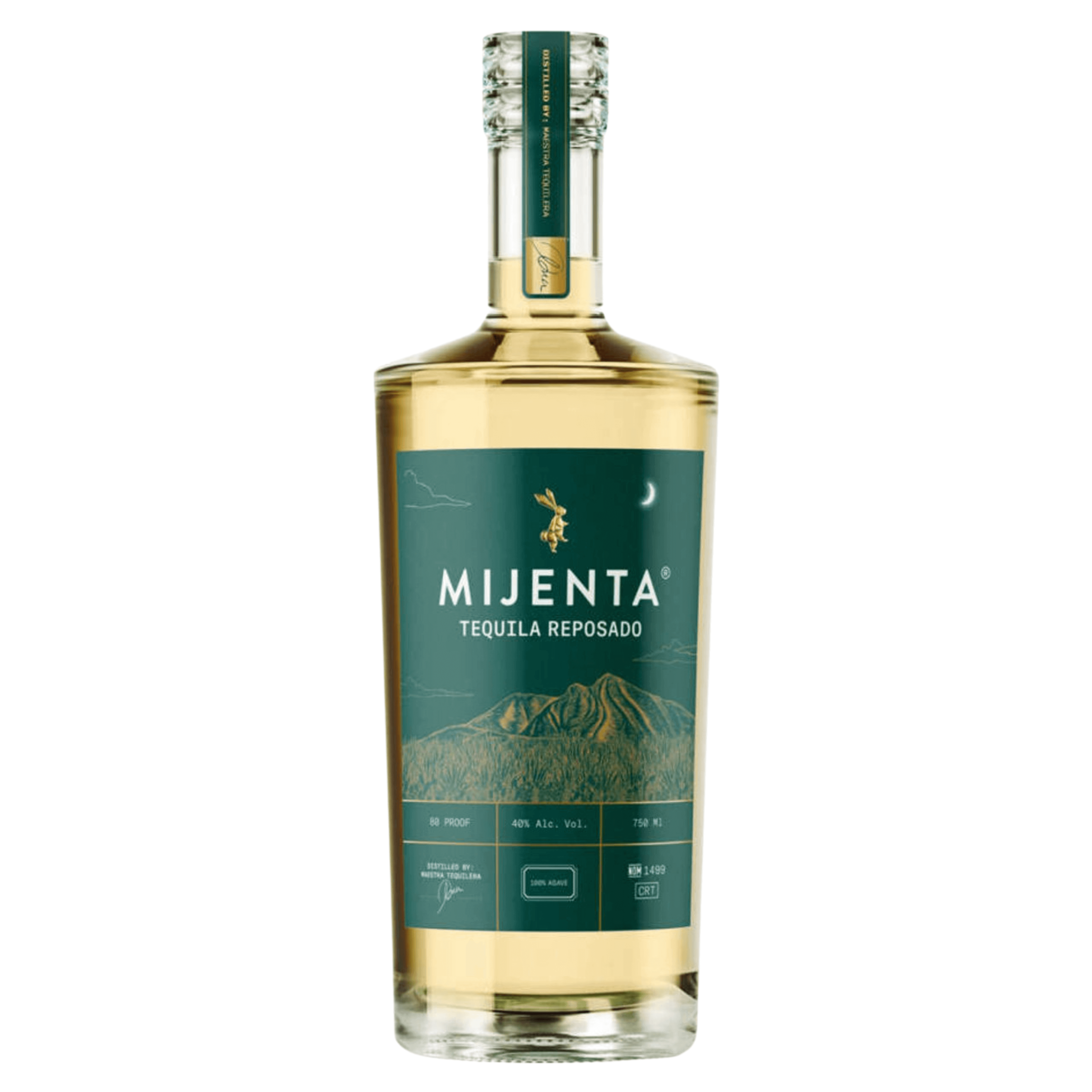 Mijenta Tequila Reposado 750ml bottle, aged in oak and acacia barrels, 40% ABV, crafted in Arandas, Jalisco, Mexico.