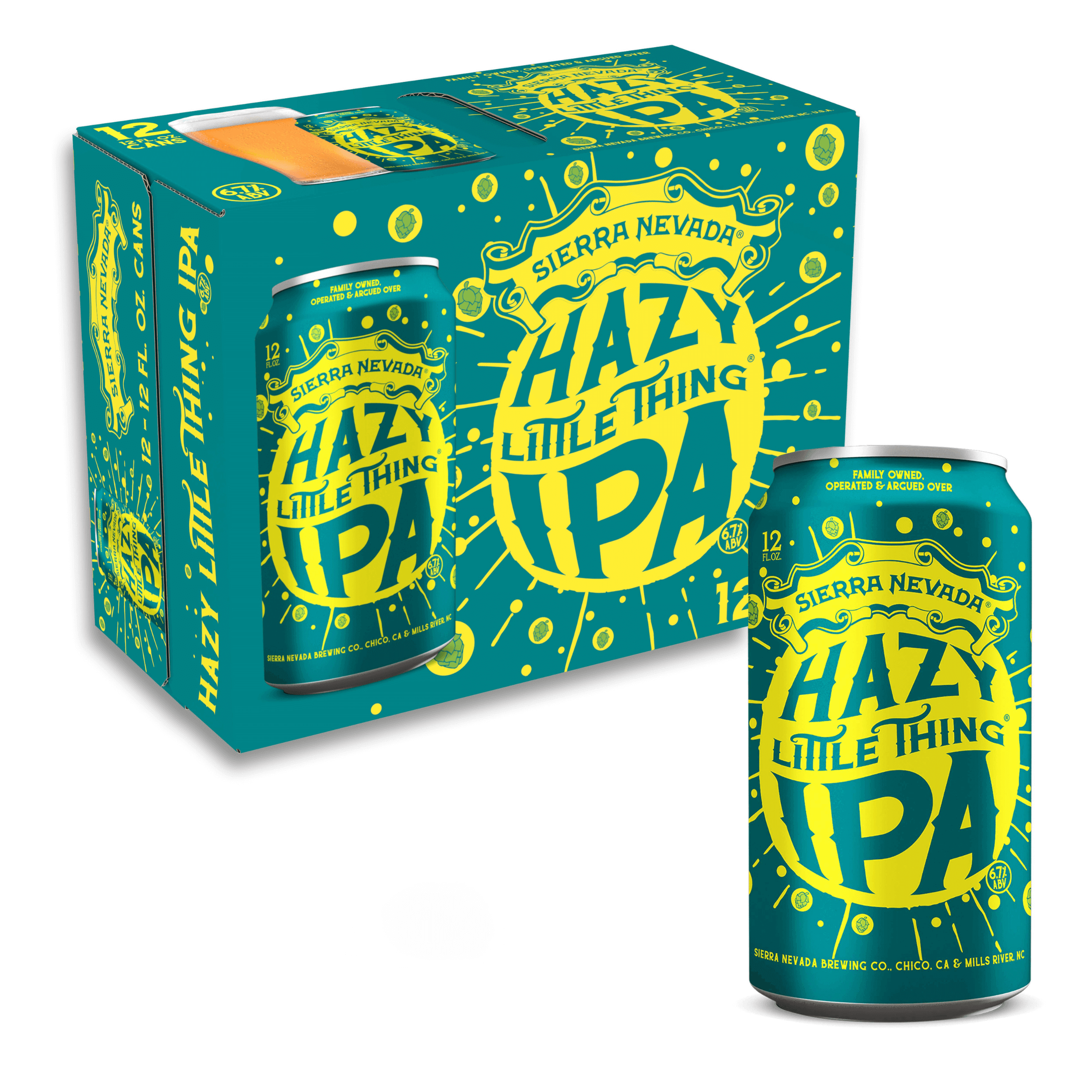 Sierra Nevada Hazy Little Thing 12 Pack, 12oz cans, New England IPA with tropical flavor notes, ABV 6.7%, IBU 35, vibrant packaging