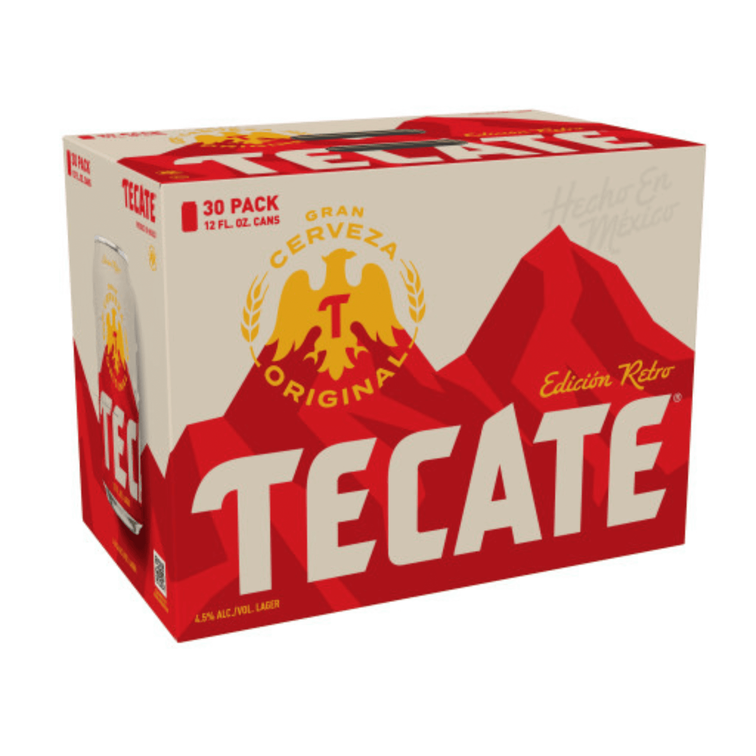 Tecate 30 Pack of 12oz cans featuring retro packaging, brewed by Cervecería Cuauhtémoc Moctezuma, Mexican lager with 4.5% ABV.