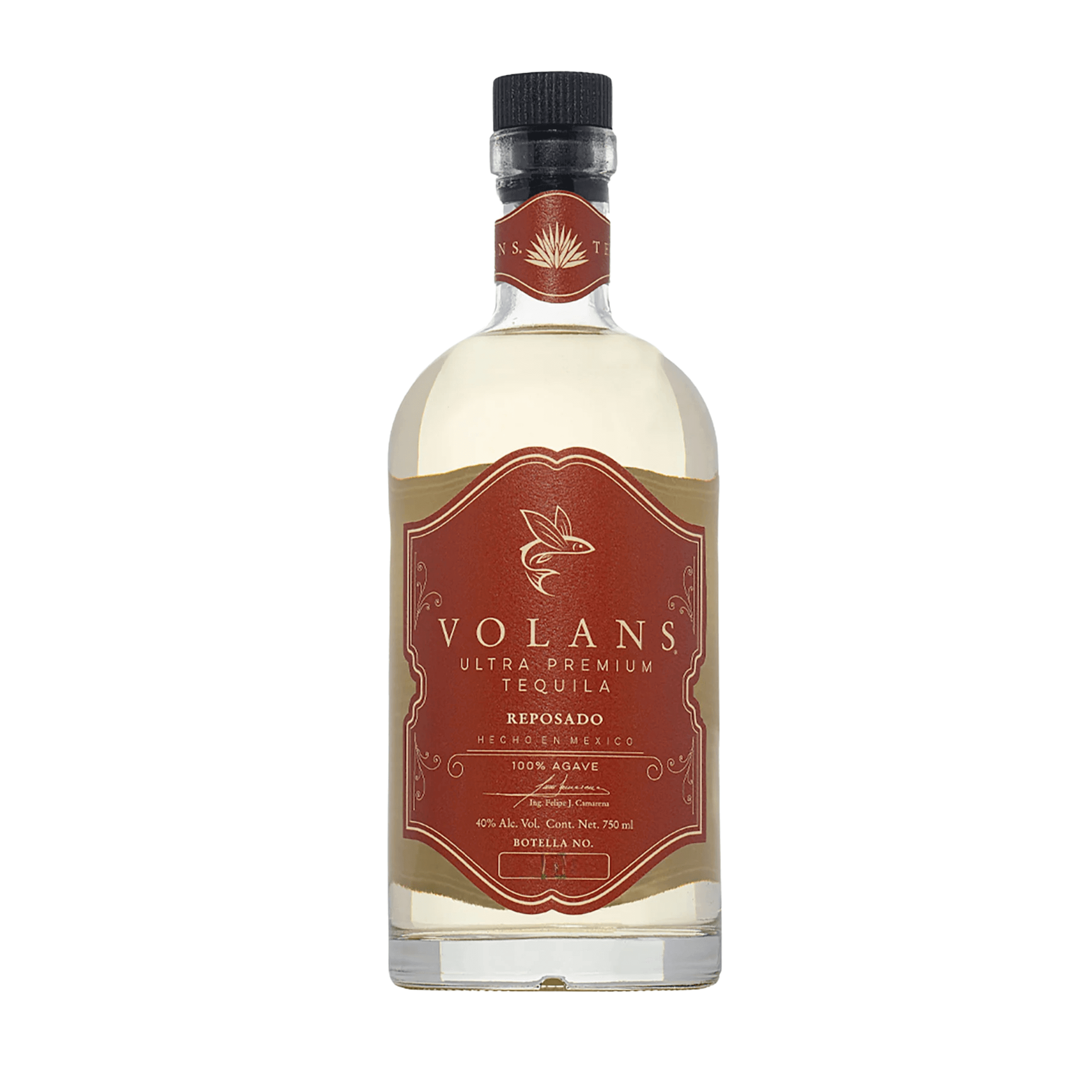 Volans Reposado Tequila 750ml bottle, aged in oak bourbon barrels, ultra-premium tequila from El Pandillo Distillery.