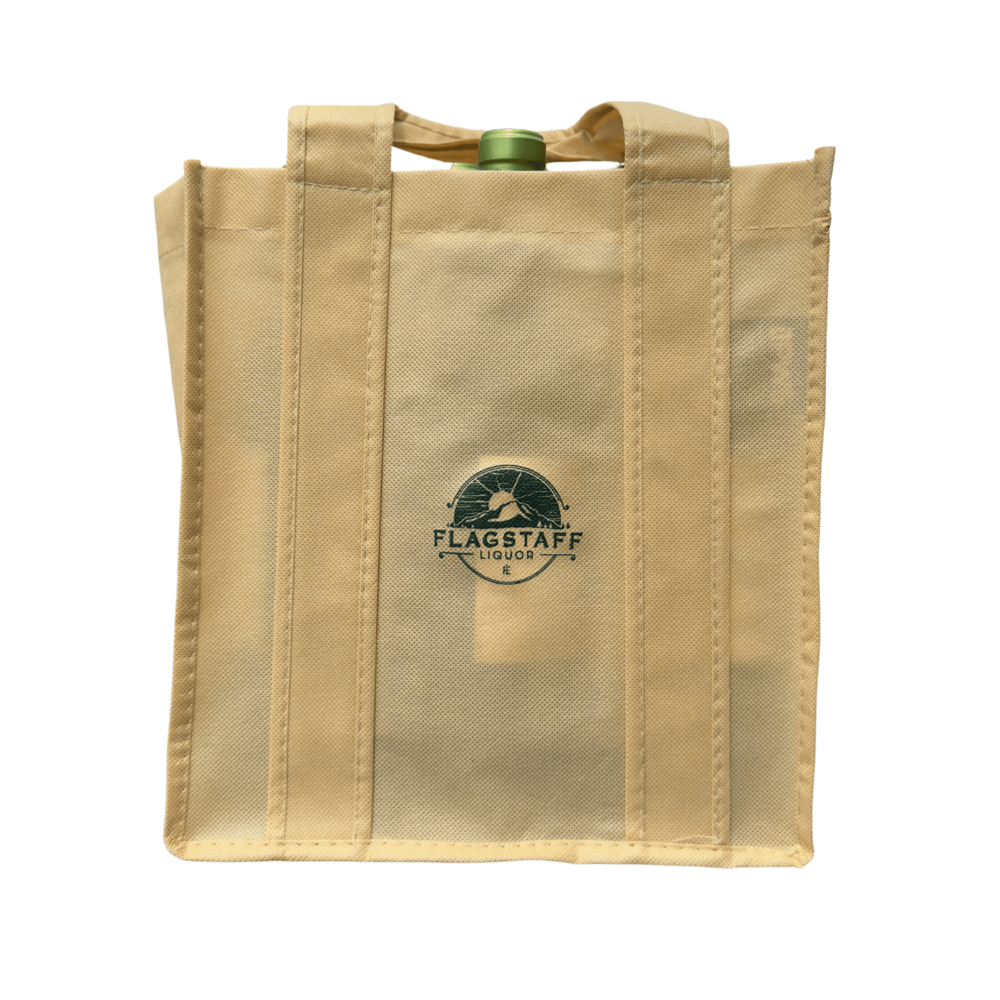 Flagstaff Liquor 6 Bottle Wine Bag, perfect for transporting wine with a 10% discount on 6 or more bottles, logo on front.