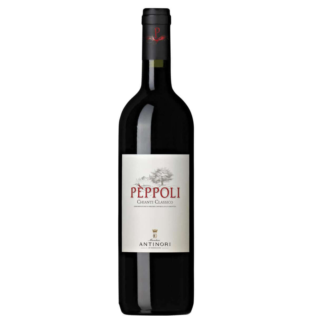 Antinori Peppoli Chianti Classico 2018 750ml bottle, Tuscan red wine blend with Sangiovese, Merlot, Syrah, featuring wine label.