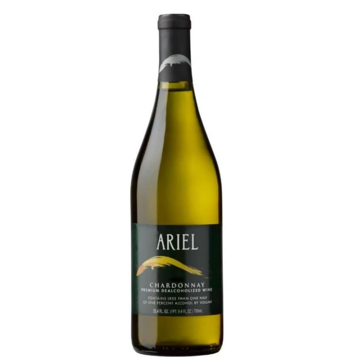 Ariel Chardonnay 2021 750ml non-alcoholic wine bottle with apple and citrus notes, made in the USA, less than 0.5% ABV.