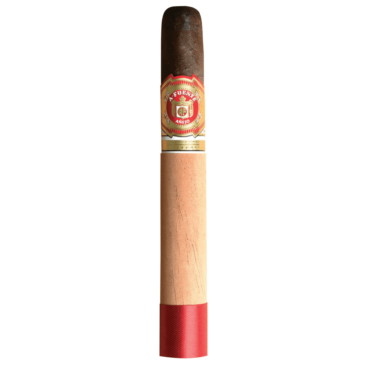Arturo Fuente Anejo Reserva No. 46 cigar with a dark wrapper and vibrant red and gold band