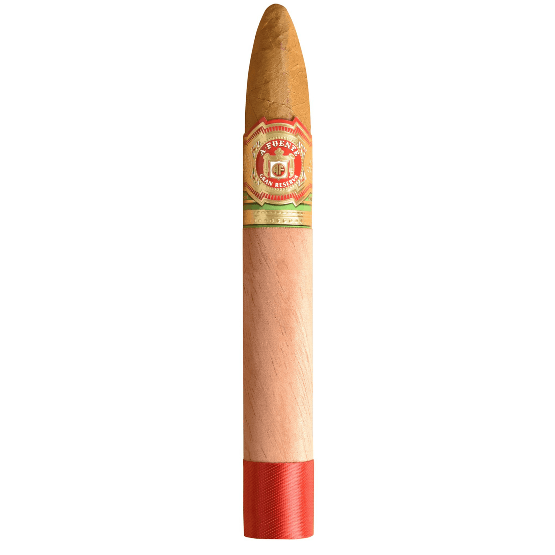 Arturo Fuente Chateau Pyramid Natural cigar with natural wrapper and red band.