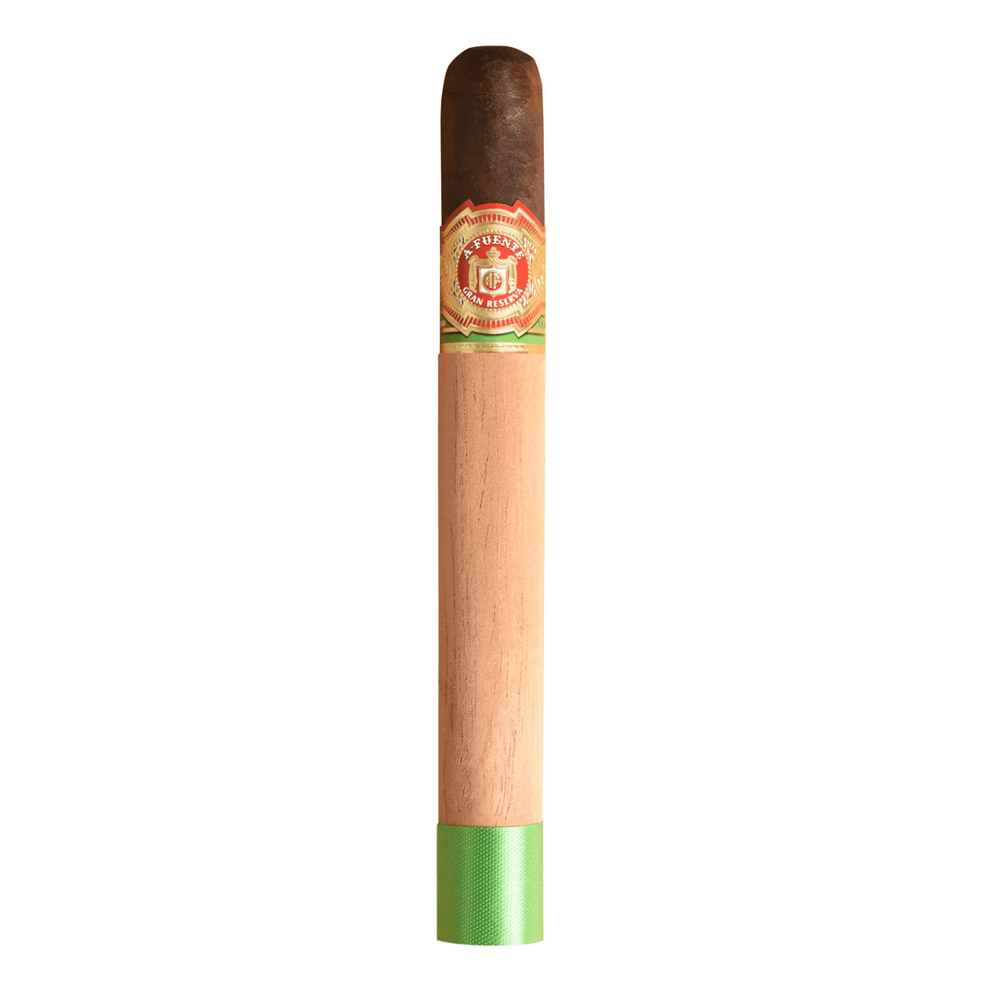 Arturo Fuente Double Chateau Fuente Maduro cigar with wooden sleeve and green foot band