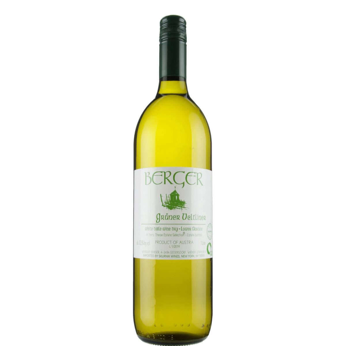 Berger Gruner Veltliner 2019 white wine bottle, Austrian Gruner Veltliner from Niederösterreich, 750ml size