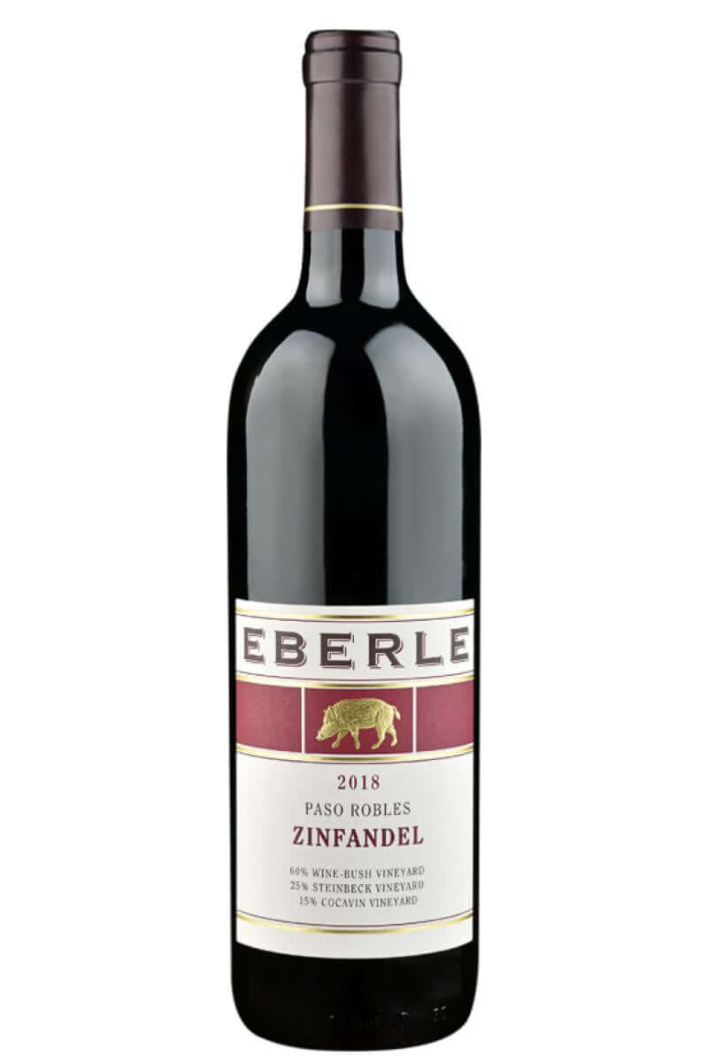 Eberle Paso Robles Zinfandel 2018 wine bottle, 750ml, with a ruby hue and bold aromatics, from California&