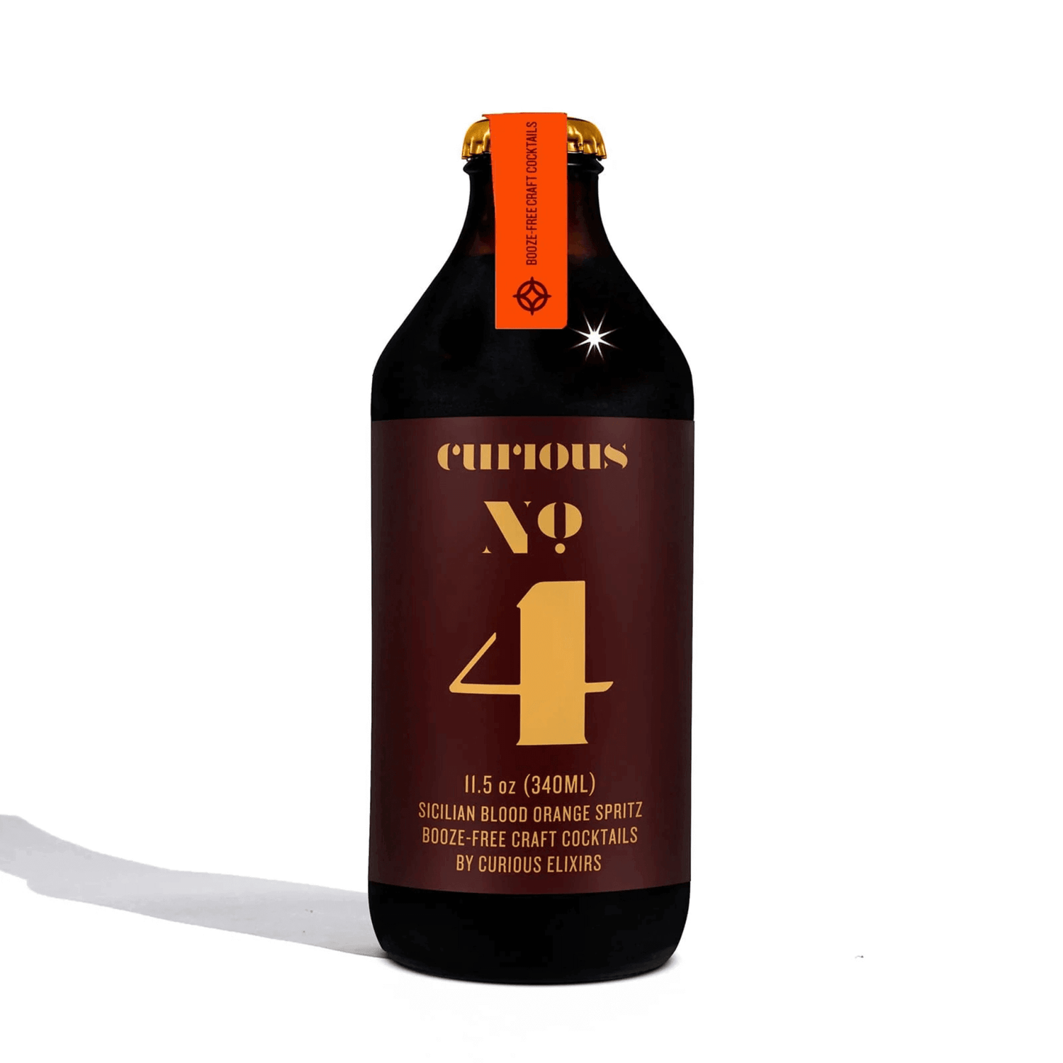 Curious Elixirs No. 4 Non-Alcoholic Orange Spritz bottle 11.5oz, complex bittersweet blend with citrus notes, crafted in USA