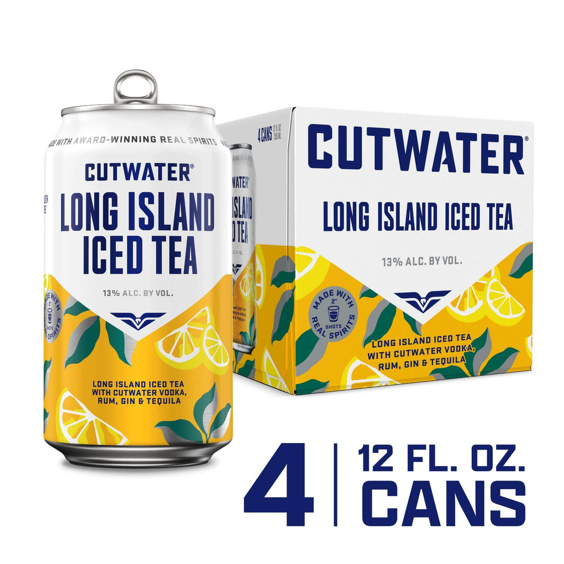 Cutwater Long Island Iced Tea 4-pack, 12oz cans, with vodka, gin, rum, tequila, and citrus flavors from San Diego, California.