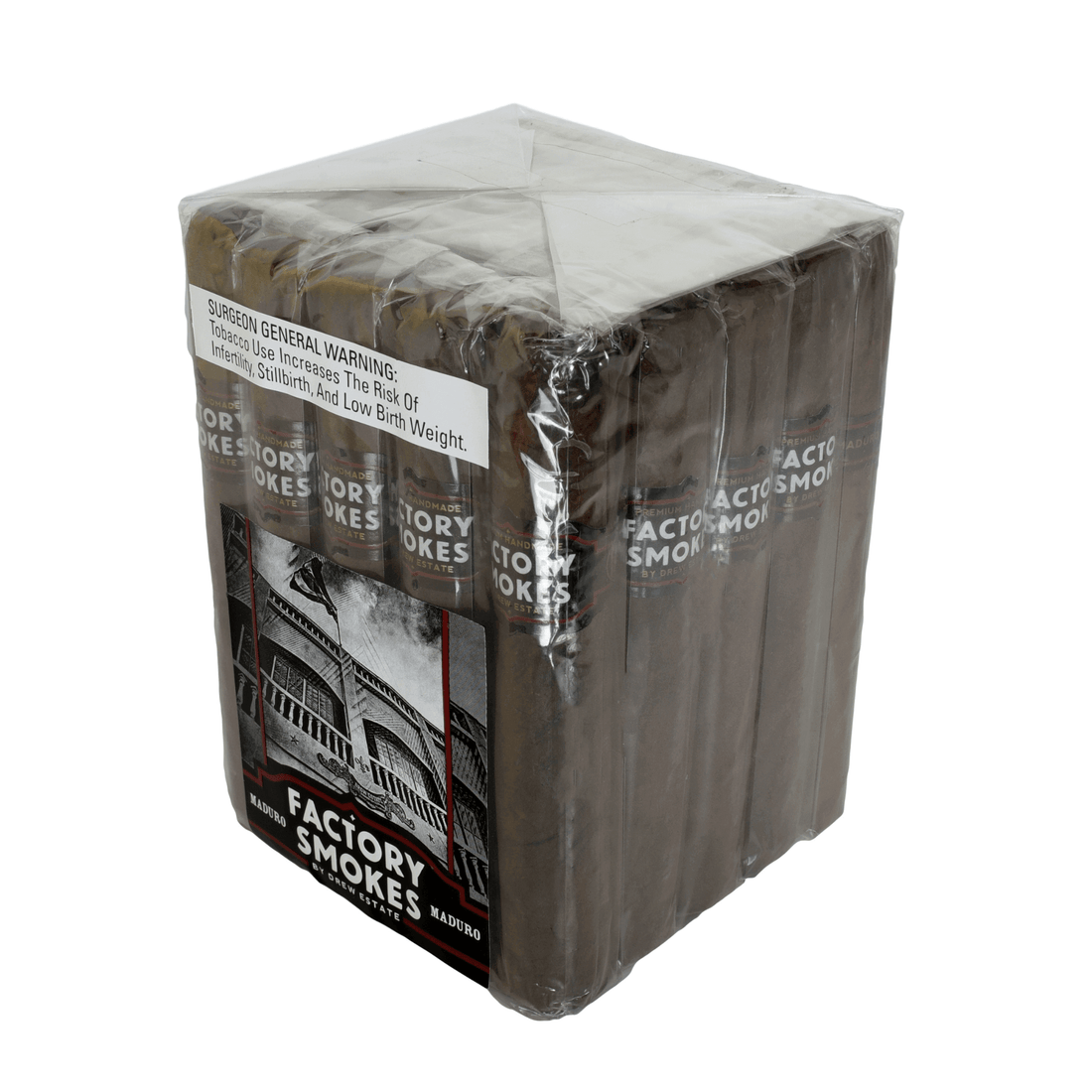 Factory Smokes Maduro Gordito 25ct bundle, medium strength cigars with bold dark chocolate, espresso notes, by Drew Estate.