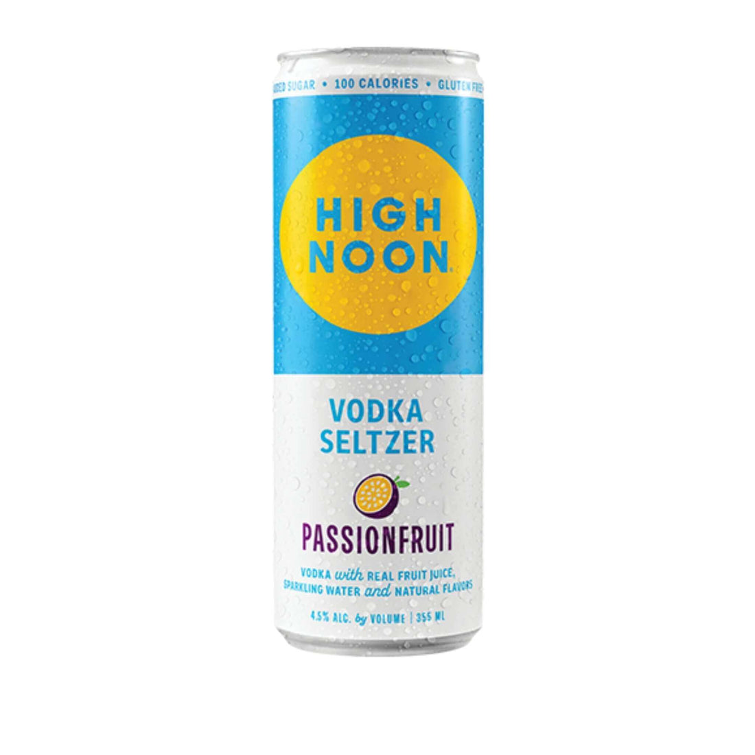 High Noon Sun Sips Passionfruit 12oz can, a vodka seltzer with tangy passionfruit flavor, 100 calories, by High Noon Spirits