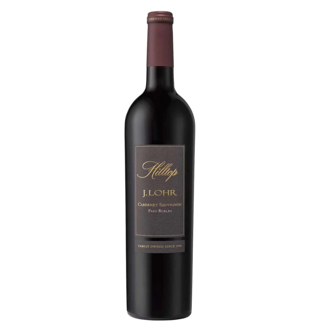 J. Lohr Hilltop Cabernet Sauvignon 2019 wine bottle, 750ml, Paso Robles, California, rich and balanced red wine, 14.5% ABV.
