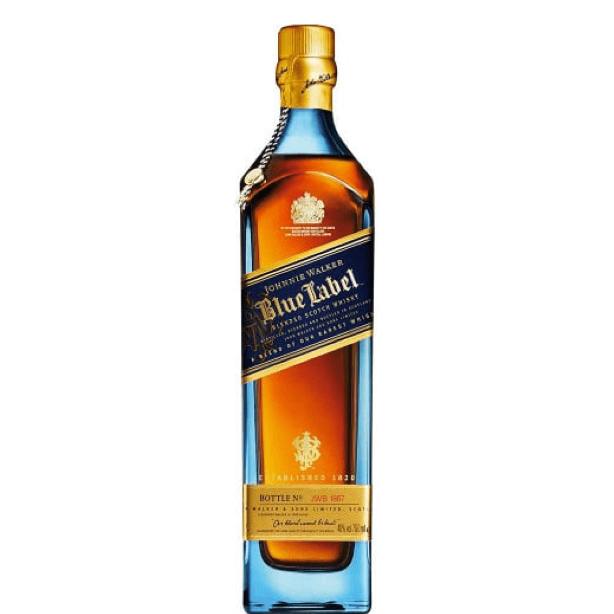 Johnnie Walker Blue Label 750ml Blended Scotch Whisky bottle, rich smoky flavor, Speyside, Scotland, premium whiskey, 40% ABV