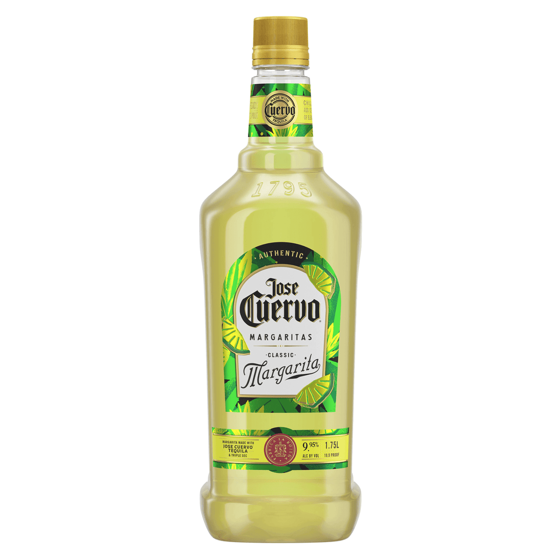 Jose Cuervo RTD Margarita Lime 1.75L bottle with vibrant label, tequila and lime, 9.95% ABV, from Tequila, Jalisco, Mexico.