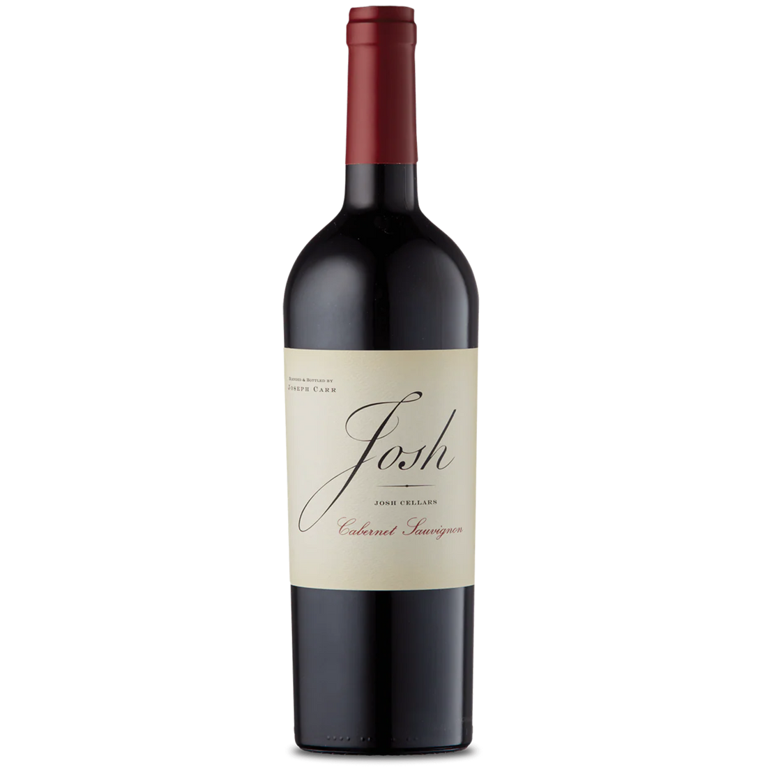 Bottle of Josh Cellars Cabernet Sauvignon with a cream label and deep red foil top, displaying the Josh script logo