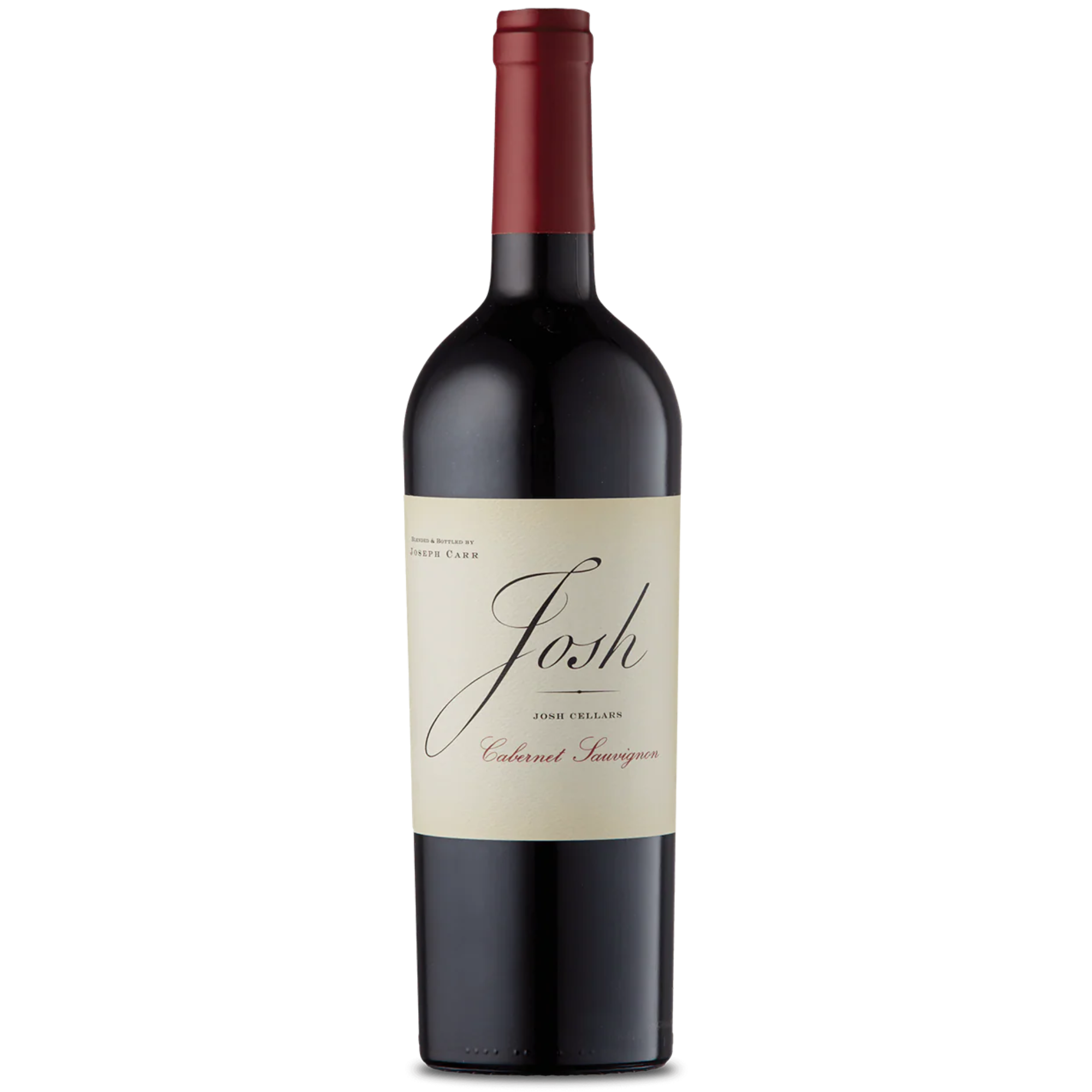 Bottle of Josh Cellars Cabernet Sauvignon with a cream label and deep red foil top, displaying the Josh script logo