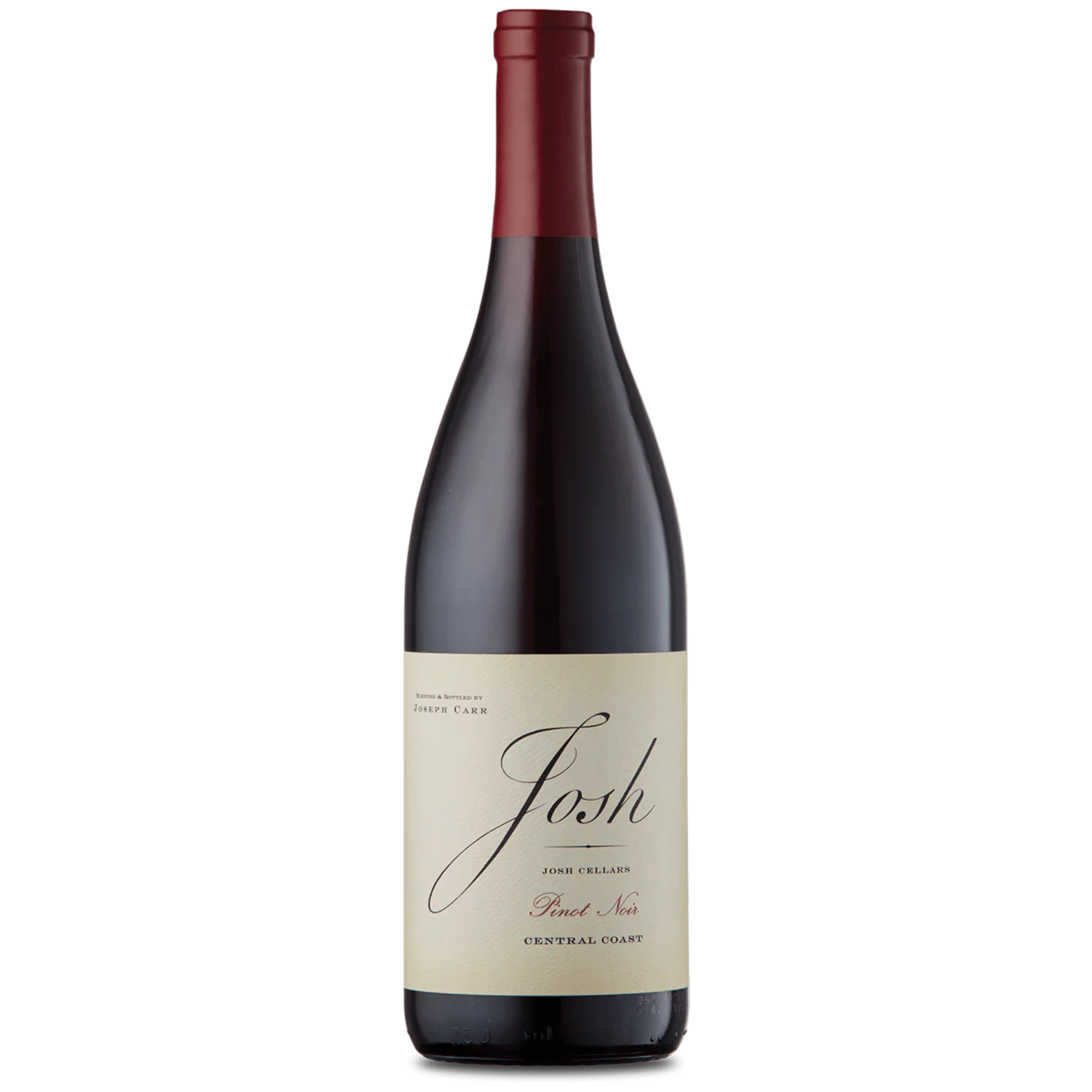 Bottle of Josh Cellars Central Coast Pinot Noir with a cream label and deep red foil, showing the Josh script logo