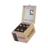 Open box of Liga Privada Unico Serie Nasty Fritas cigars with Connecticut Broadleaf wrapper, showcasing full-bodied Nicaraguan tobacco.