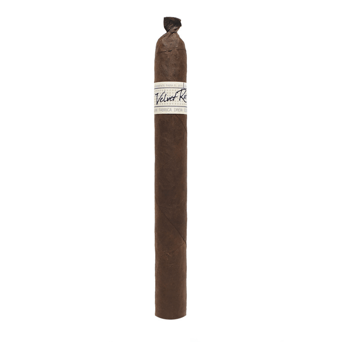 Liga Privada Unico Velvet Rat cigar standing upright showcasing Connecticut Broadleaf Oscuro wrapper.
