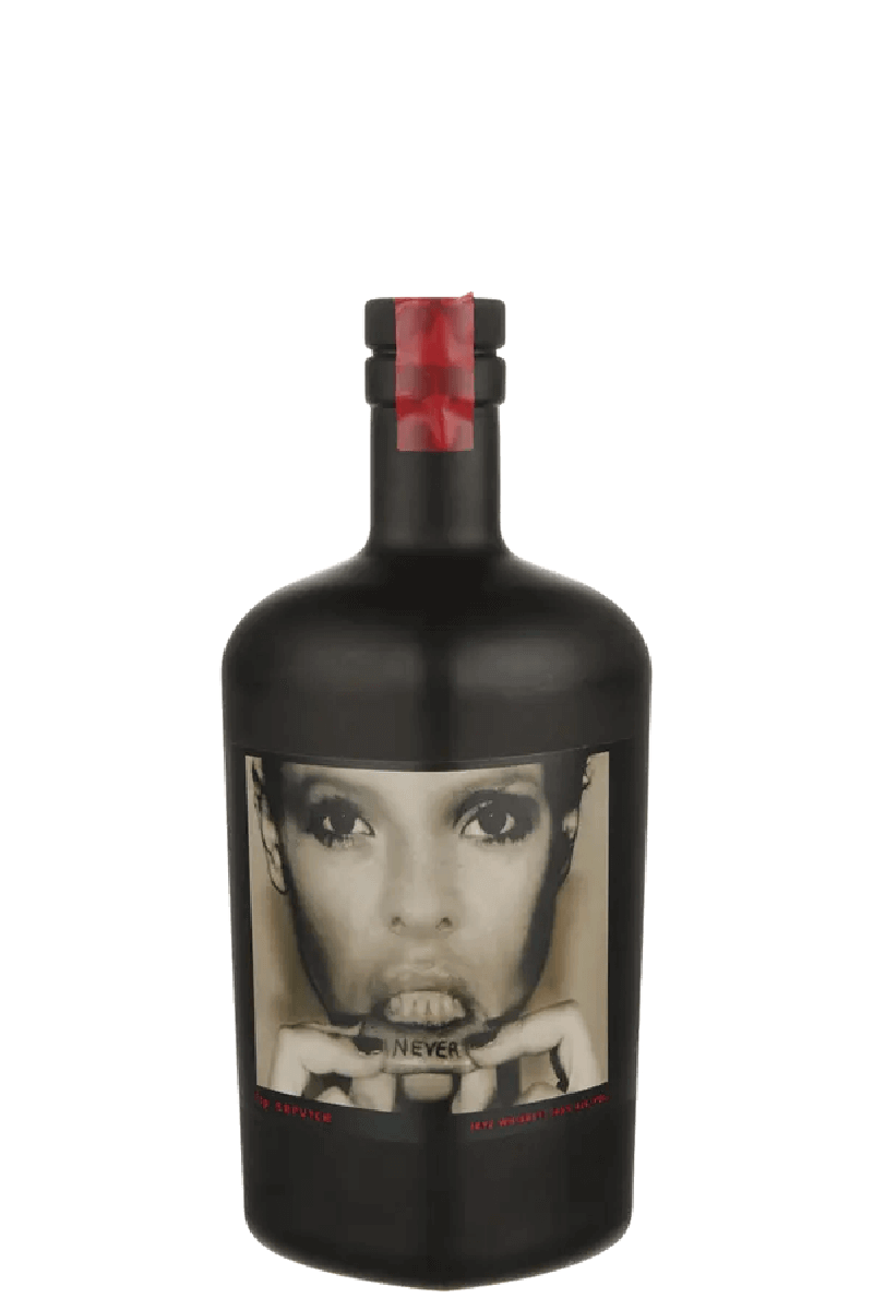 Lip Service Rye Whiskey 750ml bottle with unique label design, featuring intense notes of orange peel, clove, and candied ginger.