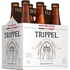 Six-pack of New Belgium Trippel beer bottles with white packaging.