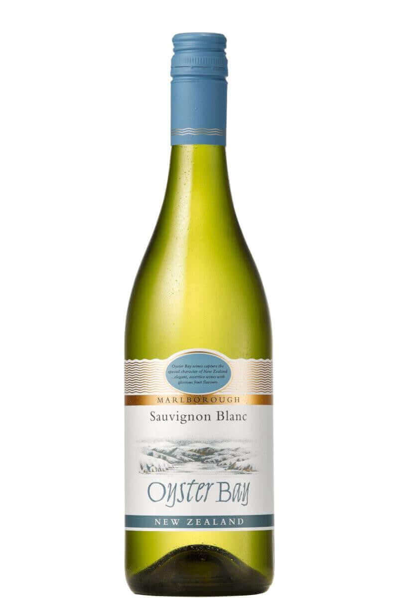 Oyster Bay Sauvignon Blanc 2022 white wine 750ml bottle from Marlborough, New Zealand with 13% ABV, award-winning bouquet.