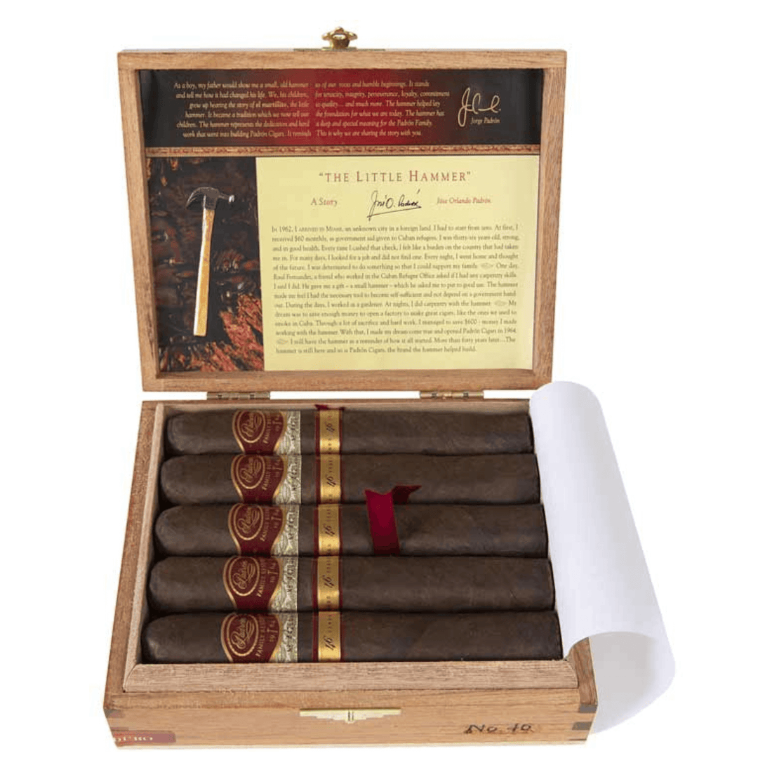 Padron Family Reserve No. 46 Natural cigars in an open 10ct box with detailed packaging, showcasing Nicaraguan origins.