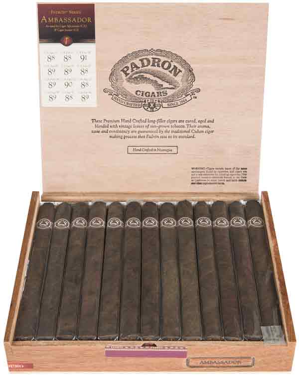 Padron 1964 Ambassador Natural 26ct Box showcasing premium Nicaraguan cigars with rich cedar and cocoa notes.