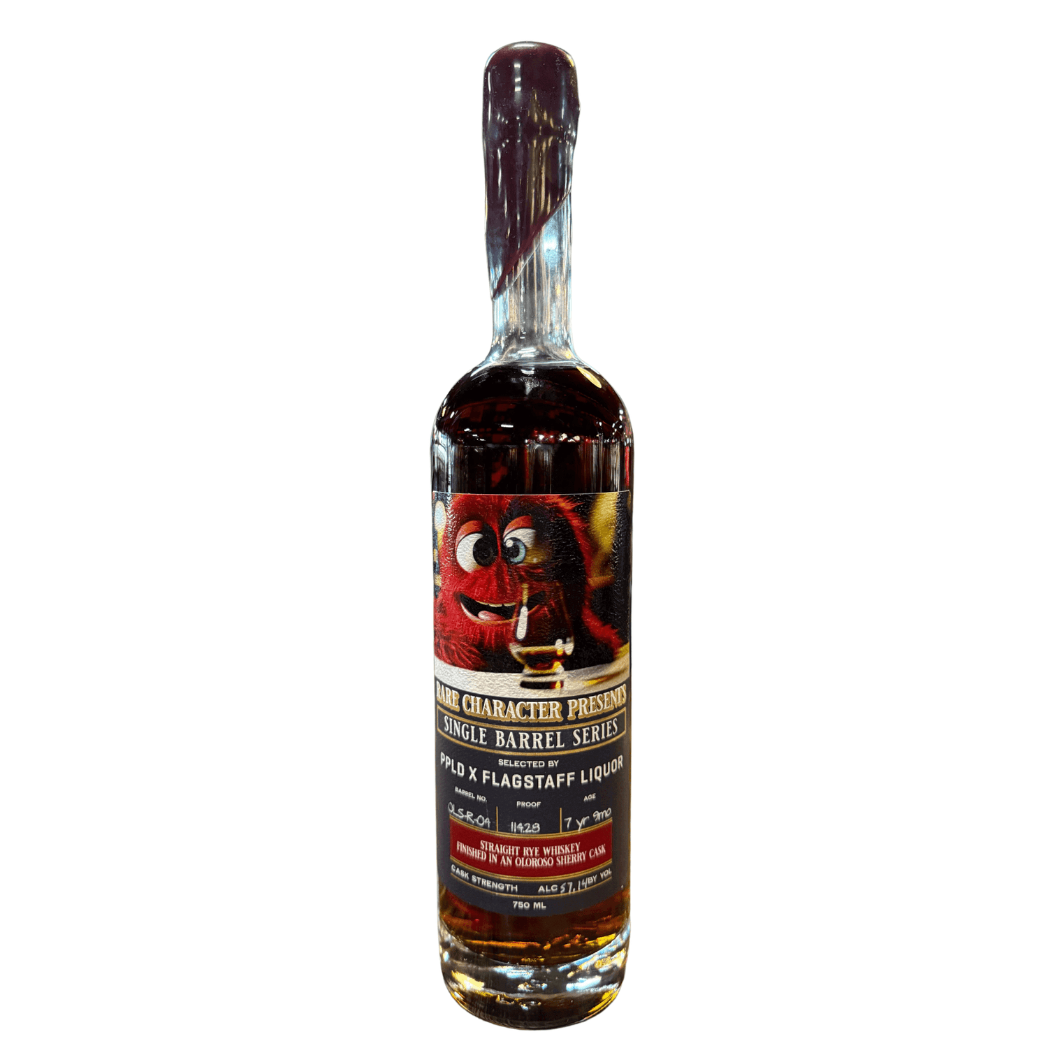 Rare Character PPLD X Flag Liquor Oloroso Sherry Cask Finish Rye Whiskey, 750mL, 55.7% ABV, aged 7 years, bottle image.