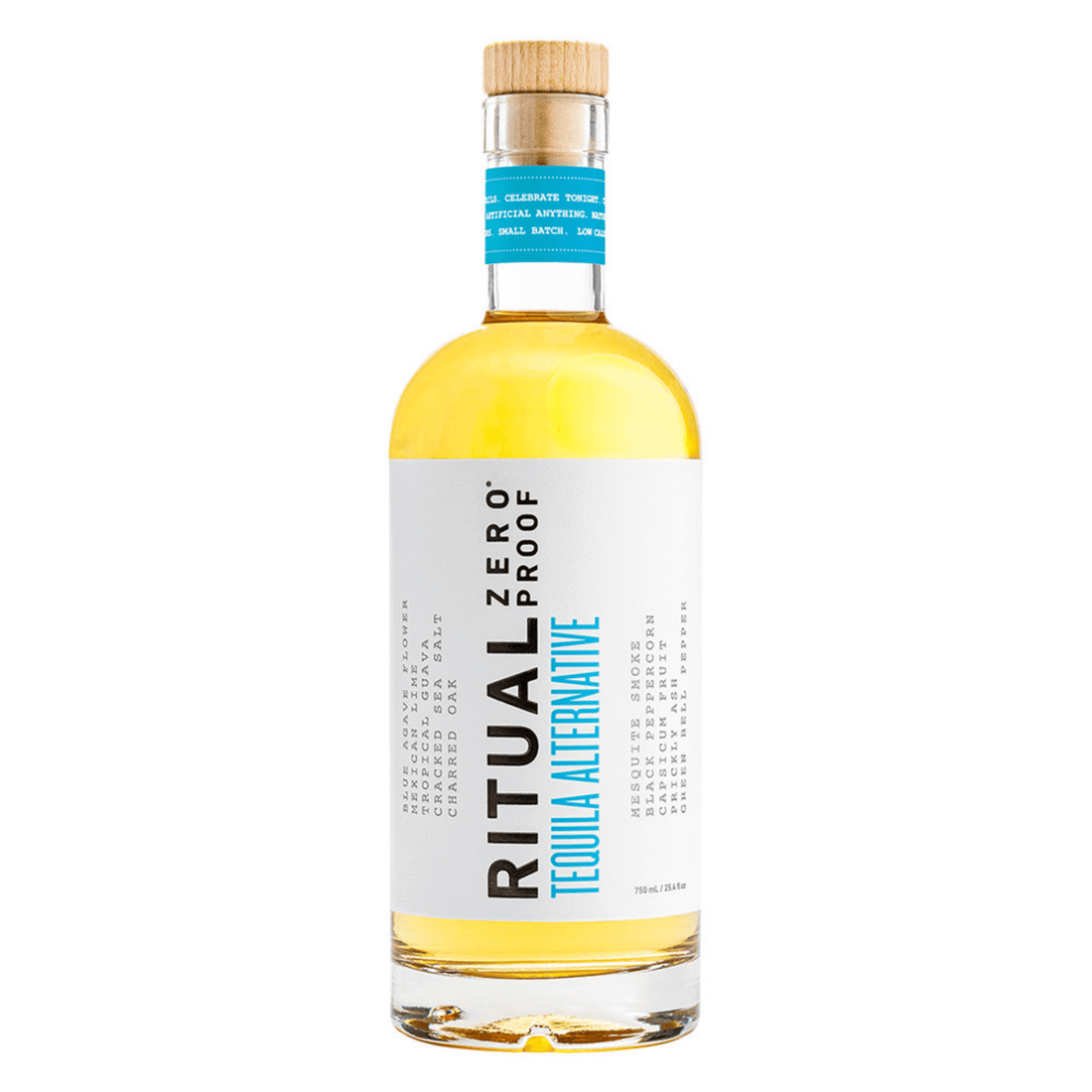 Ritual Zero Proof Tequila Alternative 750ml bottle, non-alcoholic with earthy blue agave, lime, and mesquite flavors.