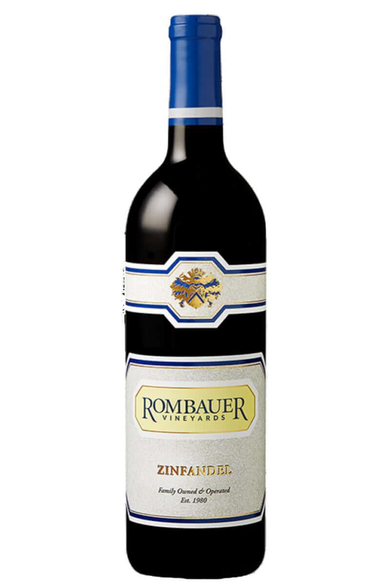 Bottle of Rombauer Zinfandel 2022, 750ml, rich cherry and plum aromas with vanilla and holiday spice notes.
