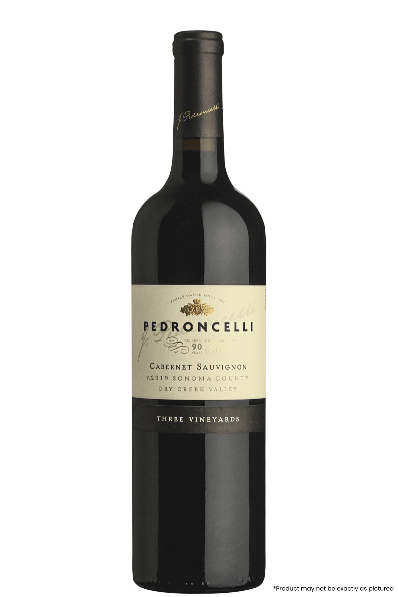 Pedroncelli Three Vineyards Cabernet Sauvignon 2019 750ml red wine bottle from Sonoma County, USA
