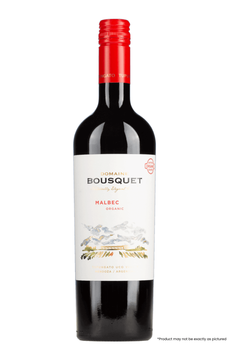 Bottle of Domaine Bousquet Malbec 2021, organic red wine from Mendoza, Argentina, 750ml size.