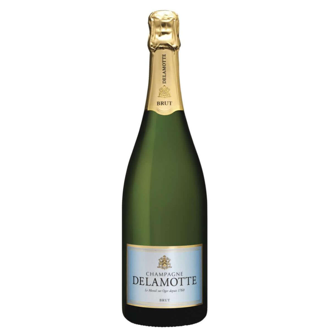 Delamotte Brut Champagne NV 750ml bottle with gold label, fine bubbles, elegant French design | Le Mesnil-sur-Oger, Champagne
