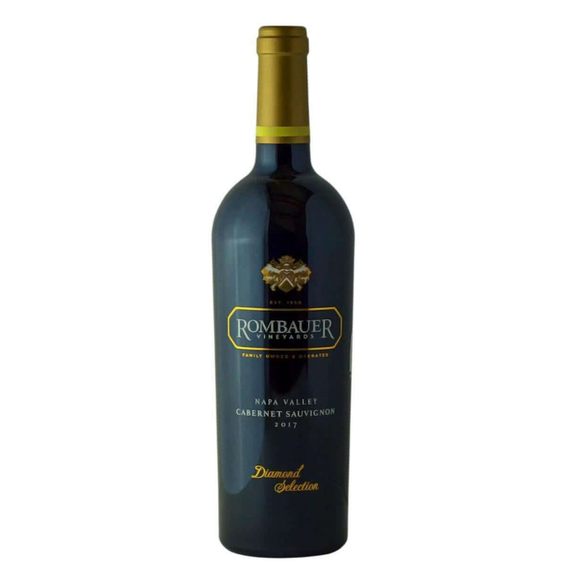 Rombauer Diamond Select Napa Valley Cabernet Sauvignon 2017 bottle, a premium California red wine with black fruit flavors.