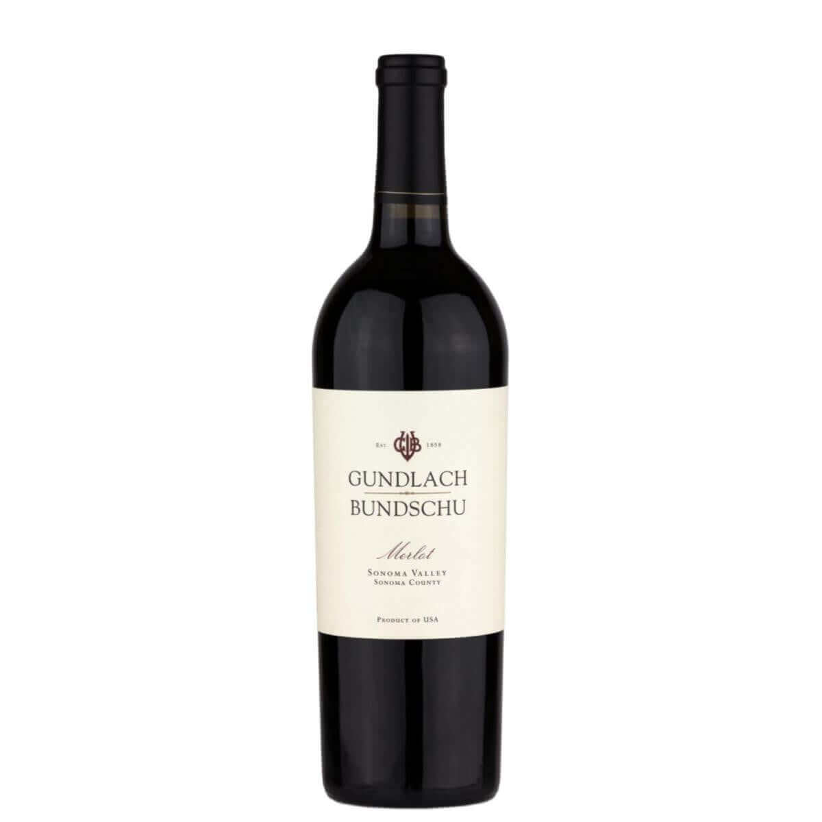 Gundlach Bundschu Merlot Sonoma Valley wine bottle on a white background.